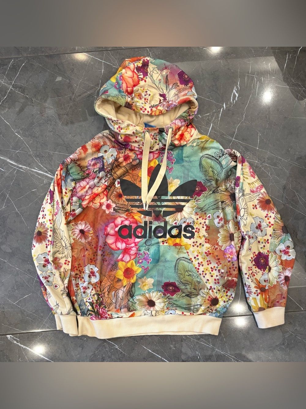 Adidas Farm Hoodie Womens Small Floral Pullover Trefoil Print AJ8148 Art S RARE